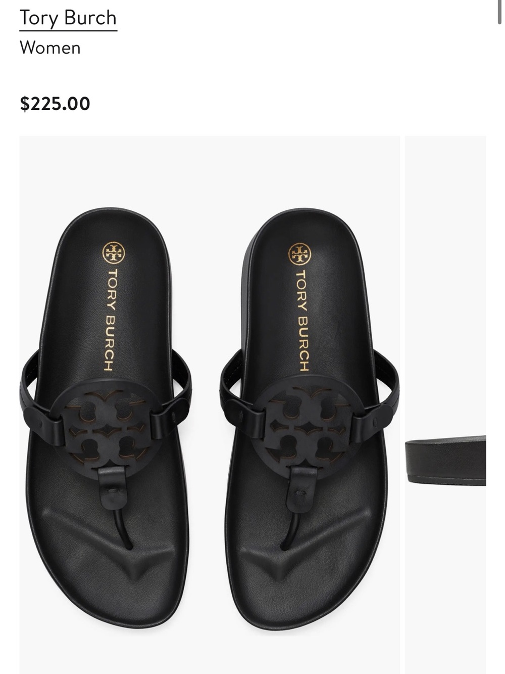 Tory Burch Black Logo Leather Thong Sandals